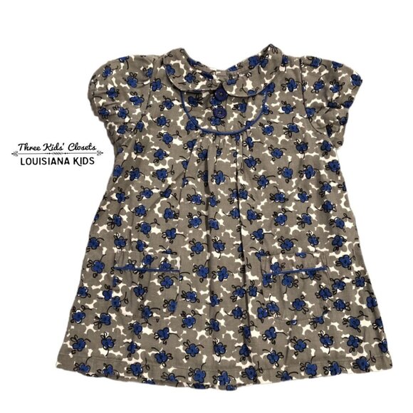 Baby Boden 6-12m Grey & Blue Floral Pretty Collar Dress - Picture 1 of 5